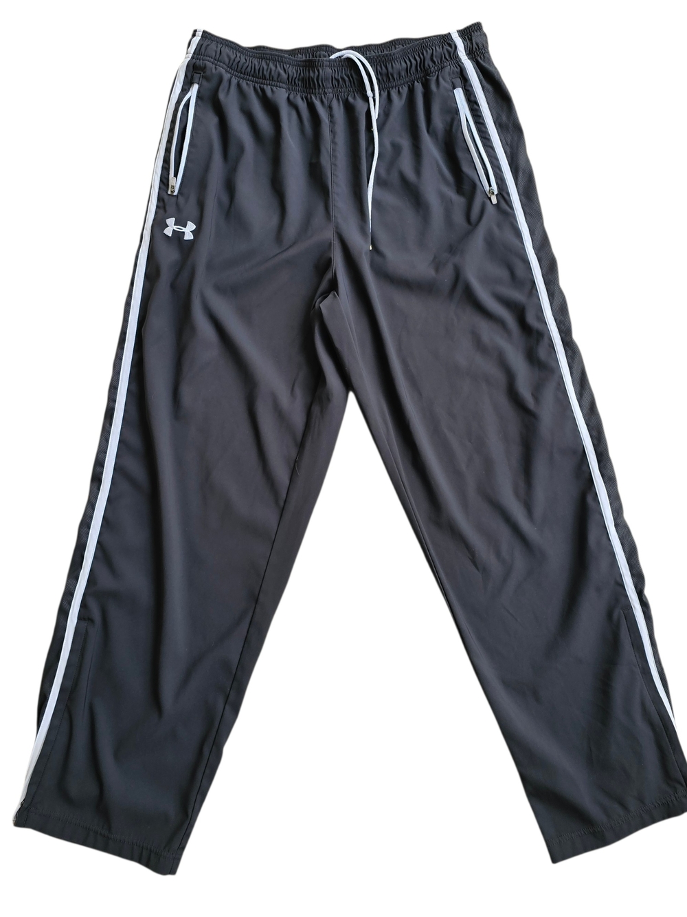 Under Armour Mens XL Black Track Pants Loose Athletic Zip Leg Joggers